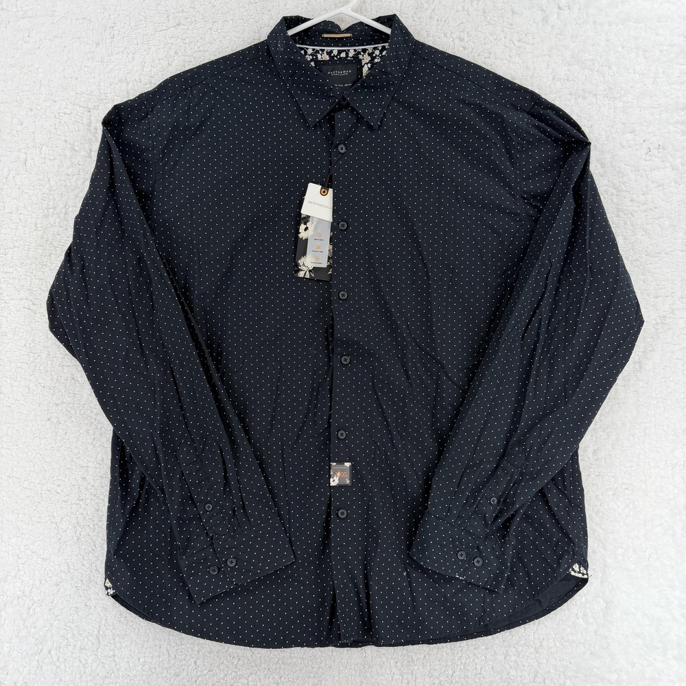 Cactus Man Shirt‎ Mens 3XL Black Polka Dot Long Sleeve Button Front Ricky Singh
